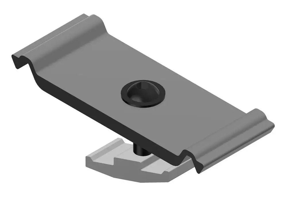 Montiertes Halteelement von Bosch mit gebogenen Seiten und einer zentralen Befestigungsschraube zur sicheren Verbindung von Komponenten.
